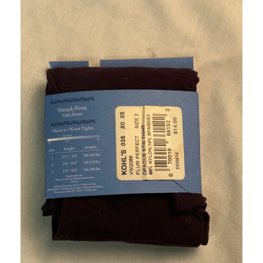 Simply Vera Vera Wang Plum Perfect Opaque Sheer-to-Waist Tights Size 2